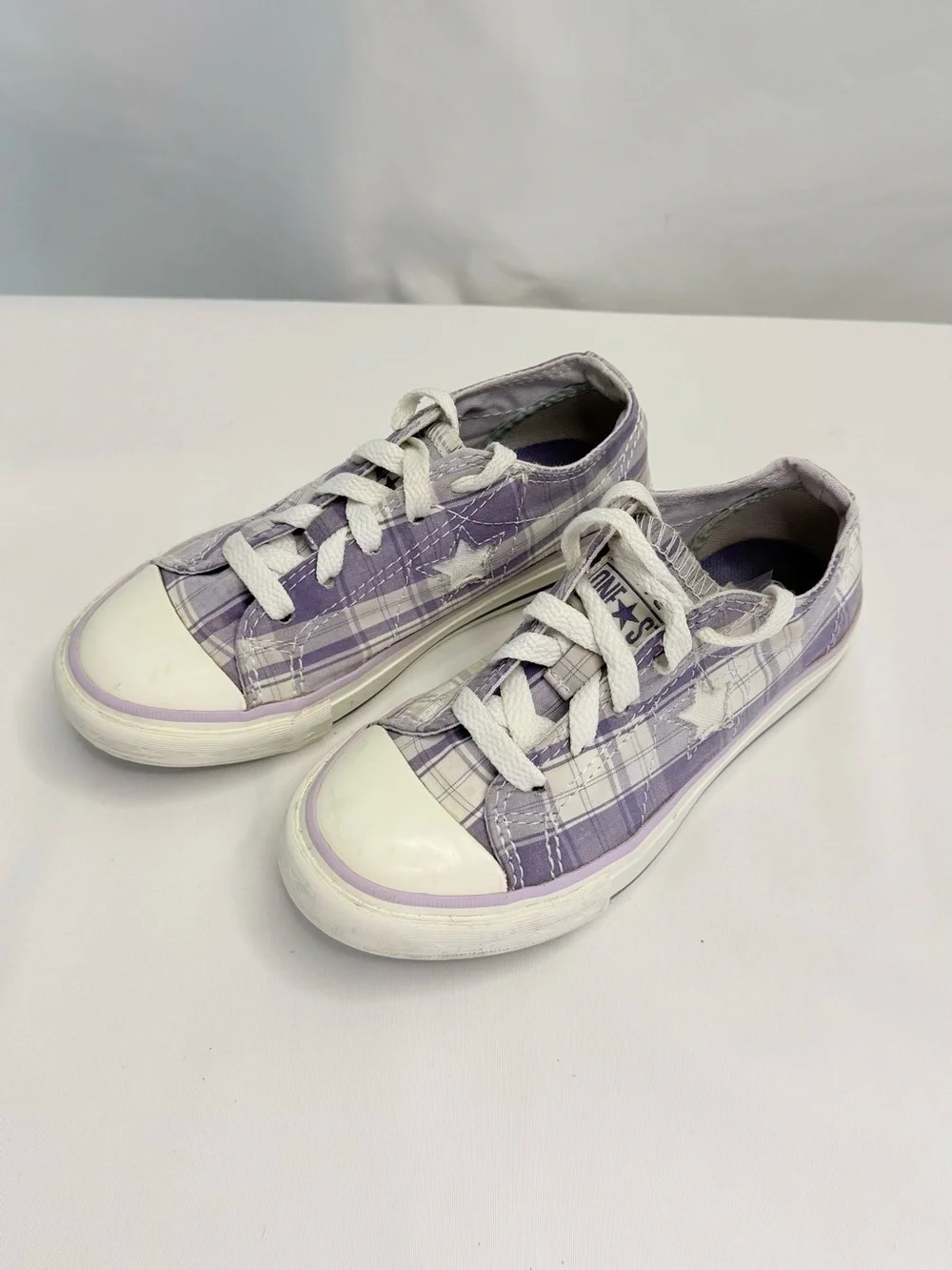 Converse One Star Kids Size 12 Purple Plaid Low-Top Sneakers GUC